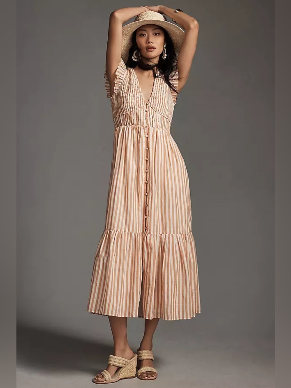 Anthropologie Peregrine Midi Dress Striped Sundress 1X Yarn Dye